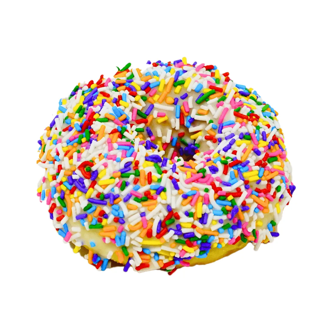 Vanilla dip donut with sprinkles